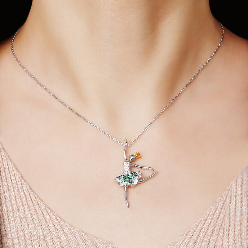 Jeulia Collar de plata esterlina con diseño de bailarina "Hada saltarina"