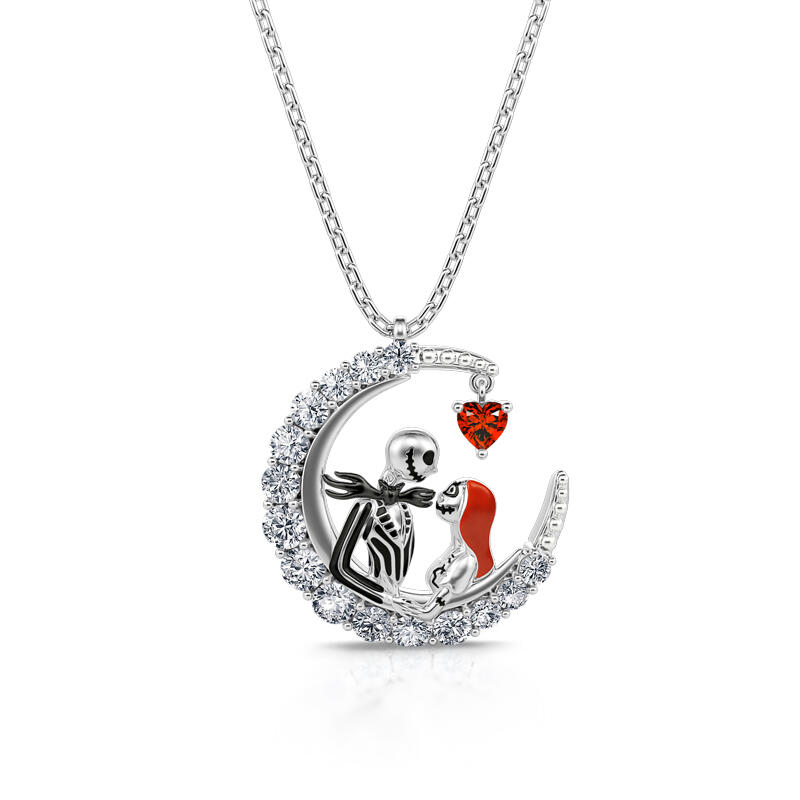 Jeulia Collar del amor eterno de la pareja de calaveras con corte de corazón de plata de ley