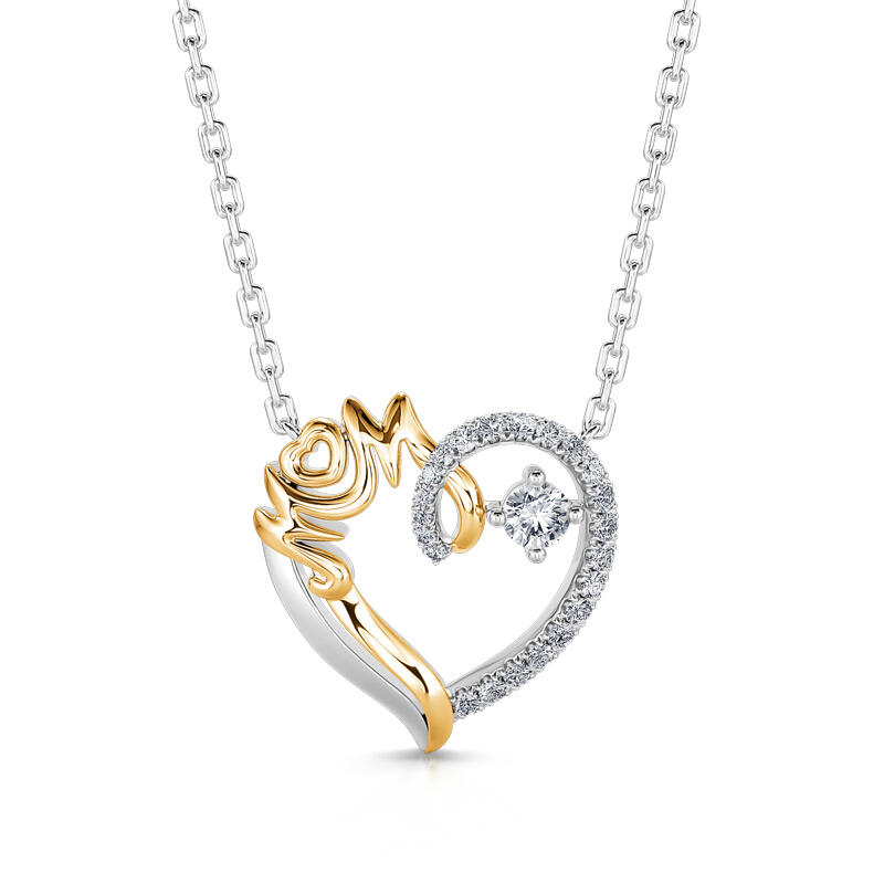 Jeulia Collar con colgante de corazón grabado de mamá de plata de ley