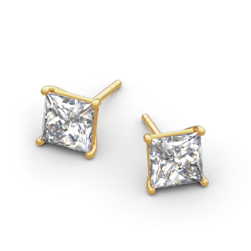 Jeulia Classic Princess Cut Sterling Silver Stud Earrings