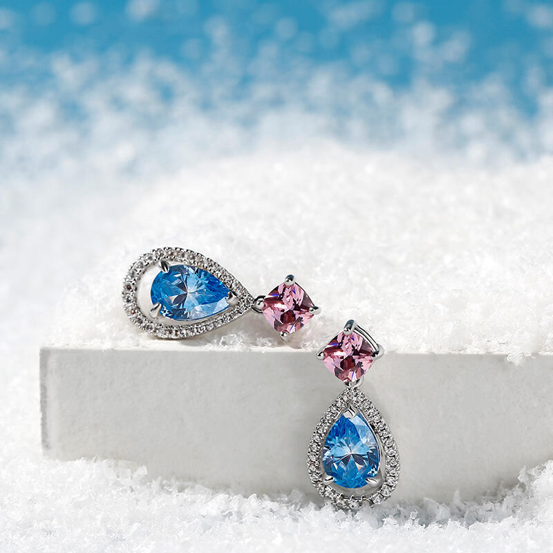 Jeulia Aretes de plata esterlina con aguamarina diseñado de lágrima y halo con corte de pera