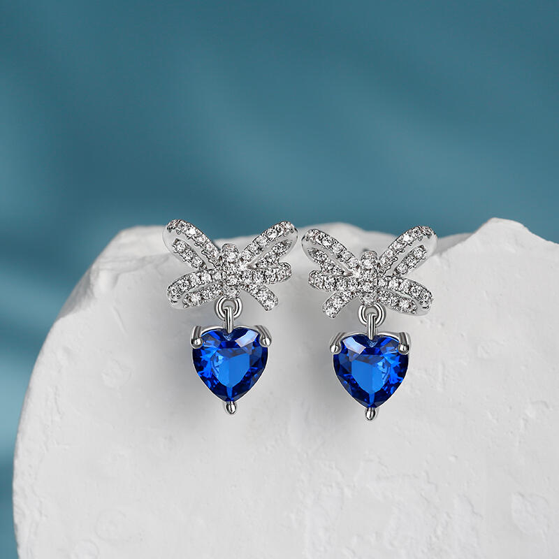 Jeulia Bowknot Love Heart Sterling Silver Earrings