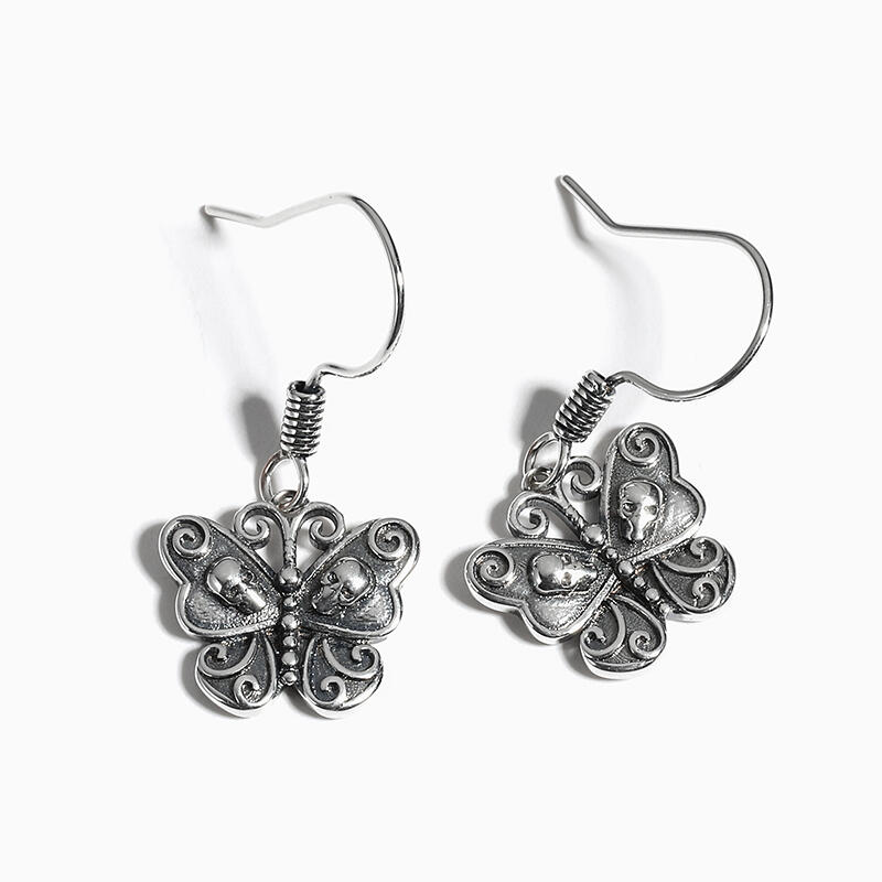 Jeulia Pendientes de mariposa gótica de plata de ley