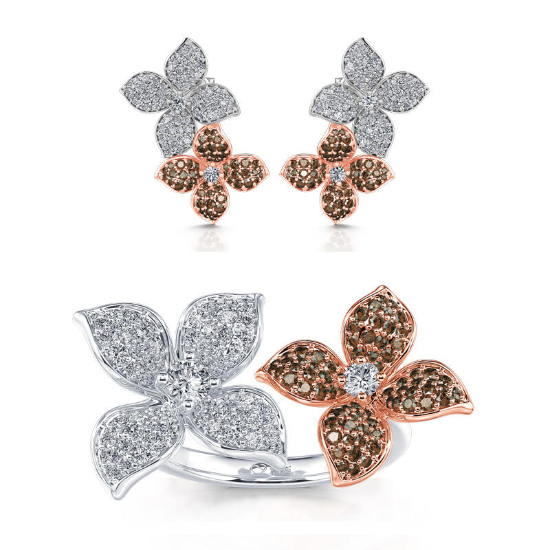 Jeulia "Two Loves" Double Flower Sterling Silver Jewelry Set