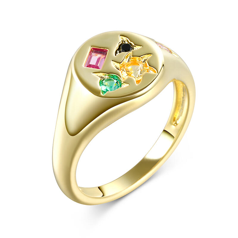 Jeulia Anillo de Sello de Plata de Ley Redondo Multicolor