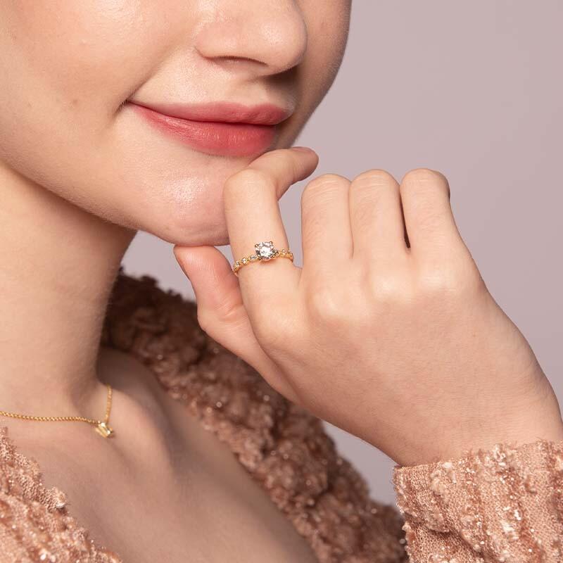 "I Have, I Do & I Will" Round Cut Side Stone Engagement Ring