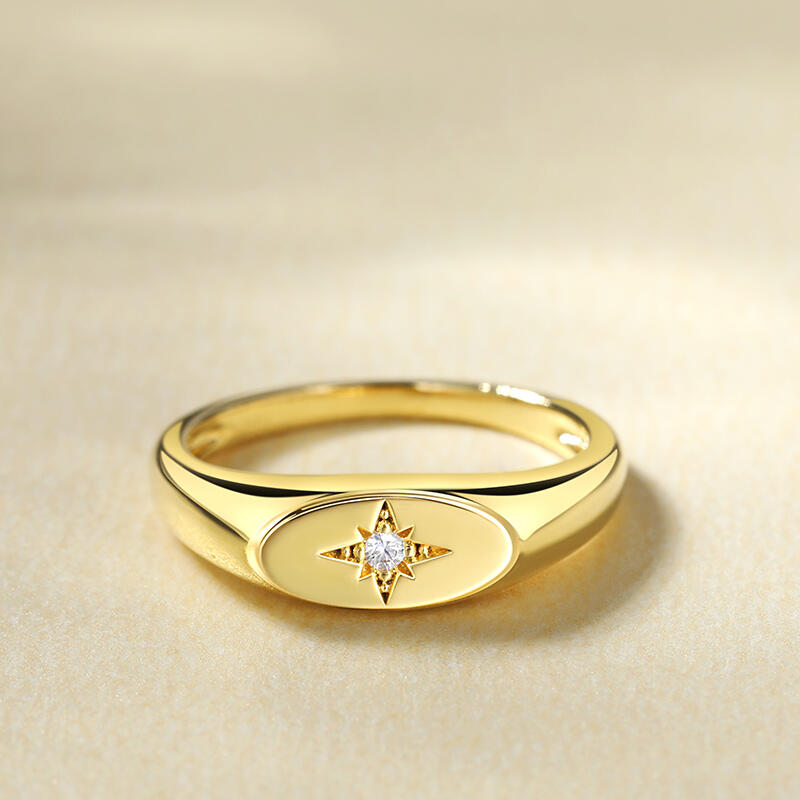 Jeulia Oval Star Signet Sterling Silver Ring