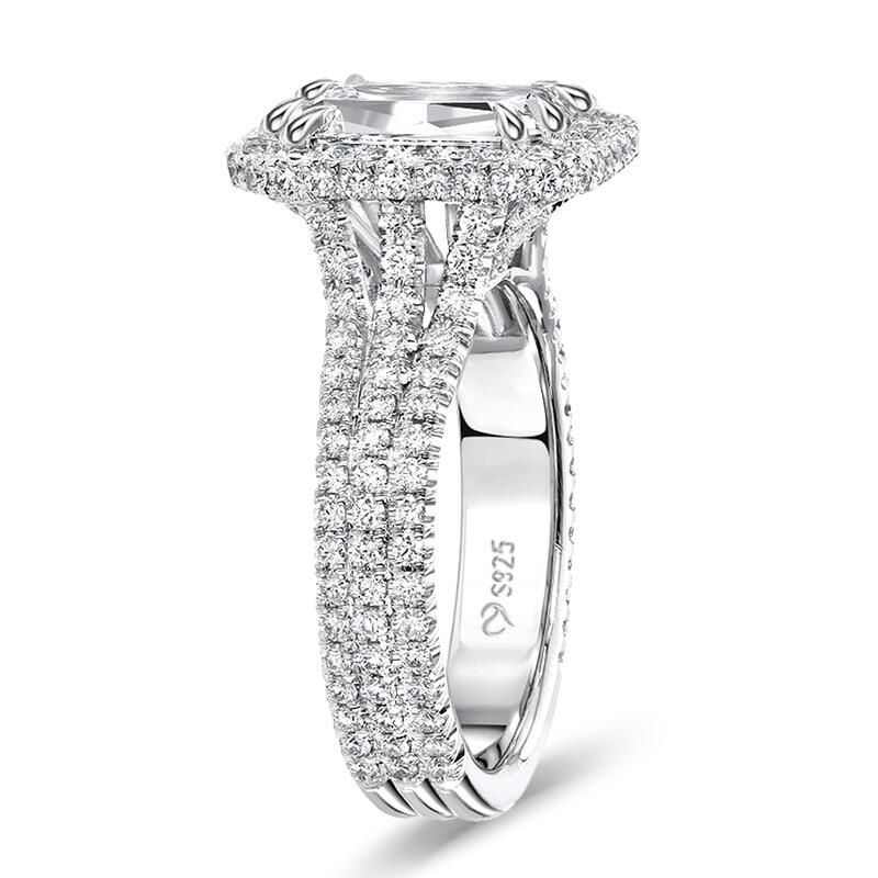 Jeulia "Captivating Brilliance" Emerald Cut Halo Sterling Silver Ring
