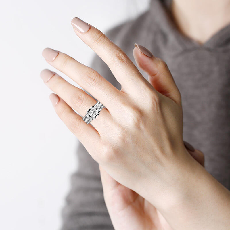"Love Moments"  Princess Cut Cluster Bridal Set