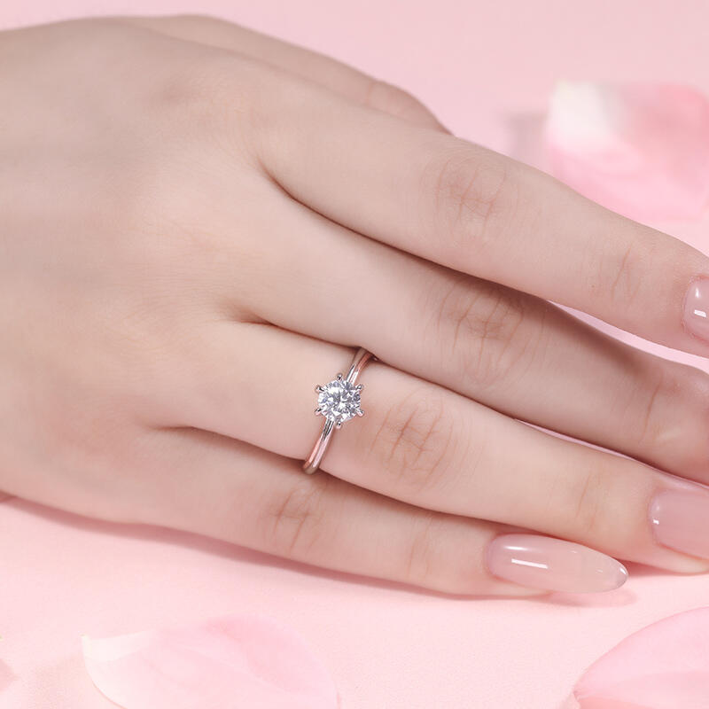 Jeulia Two Tone Round Cut Sterling Silver Engagement Ring