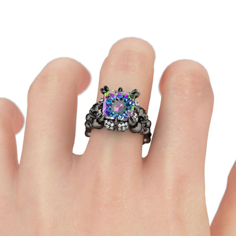 Jeulia Anillo Con Tono Negro De Caravera De Talla Princesa En Plata De Ley