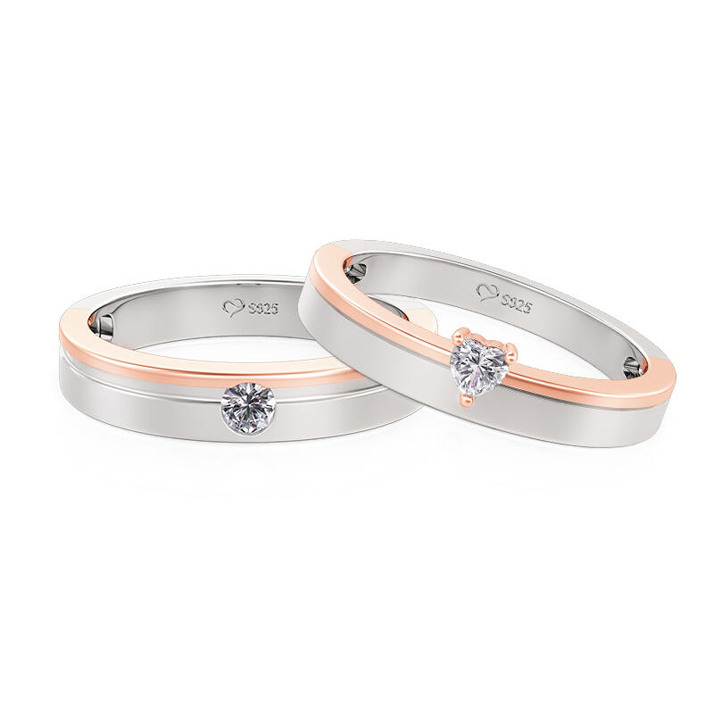 Jeulia Anillos de Pareja de Boda Clásicos Bicolor en Plata de Ley