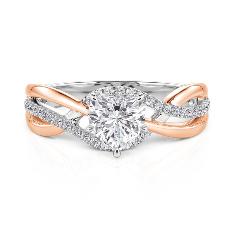 Jeulia Amore Anillo de Compromiso en Forma de Coraz贸n Bicolor con Detalle Trenzado