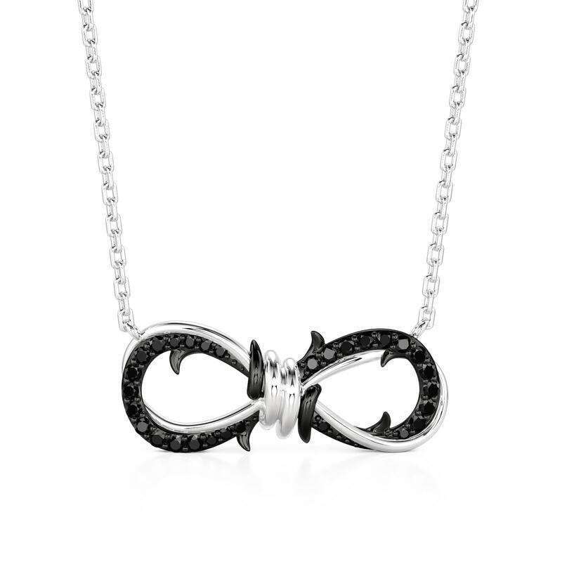 Jeulia Two Tone Thorns Infinity Necklace with Black Stones