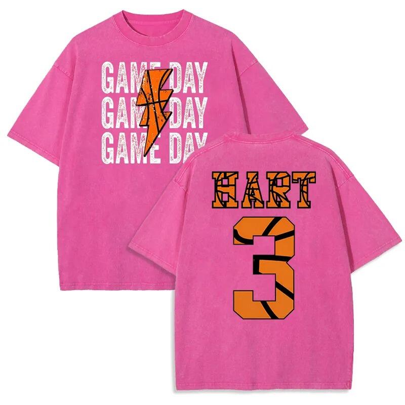 Personalized Washed T-shirt Game Day Custom Basketball Elements Font Design Gift for Sports Lovers