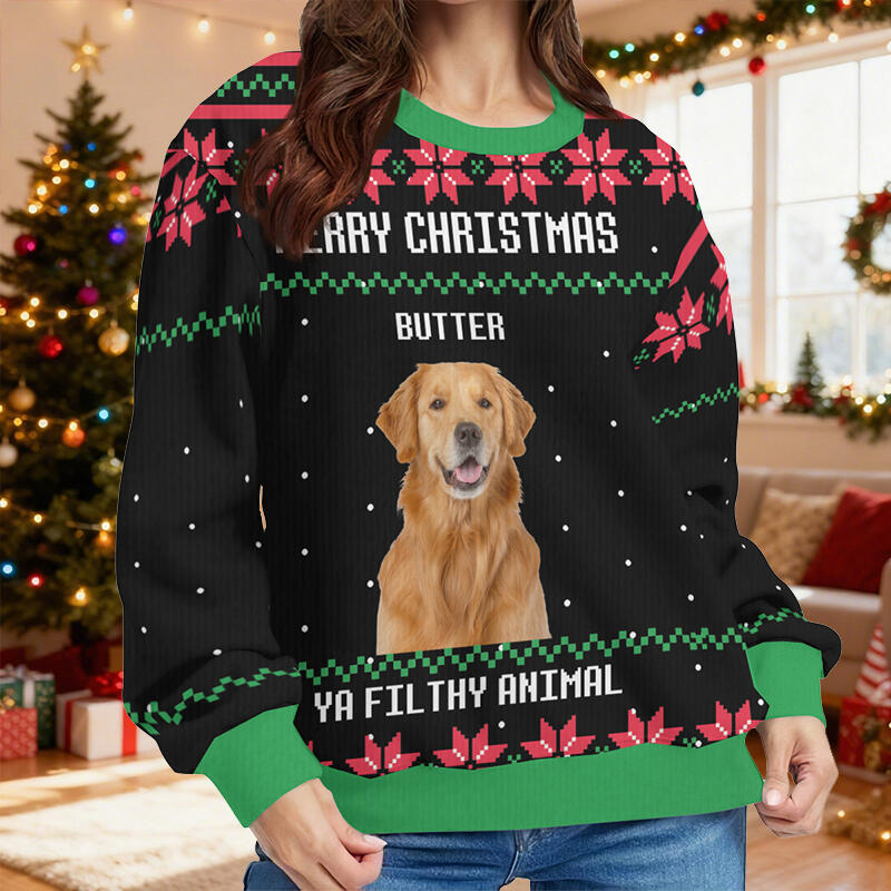 Personalized Ugly Sweater Unisex Merry Christmas Custom Pet Photo Exquisite Design Gift for Pet Lovers