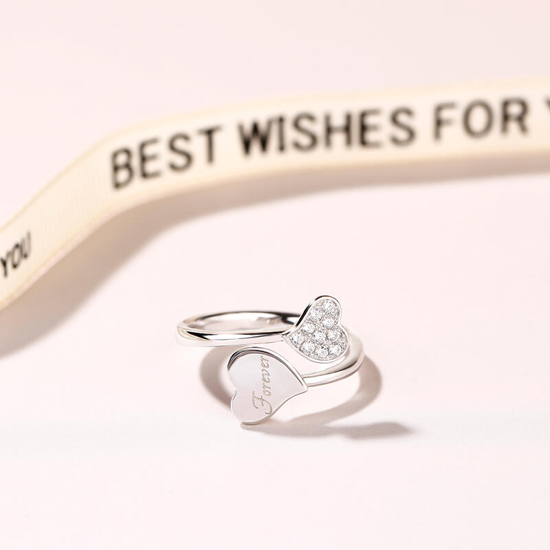 Jeulia Engraved Heart Design Sterling Silver Ring