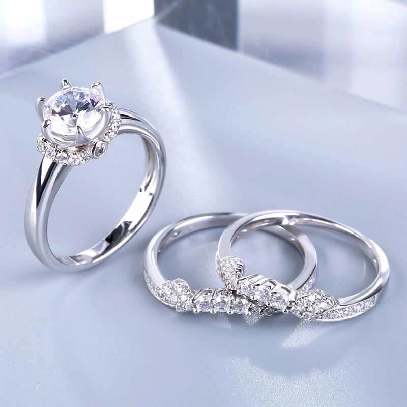 Jeulia Classic Round Cut Sterling Silver 3PC Ring Set