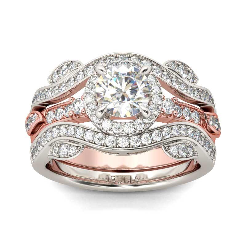 Jeulia Two Tone Round Cut Interchangeable Sterling Silver Ring Set