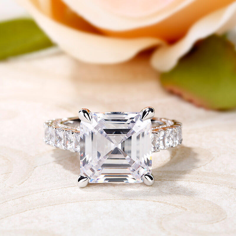 Jeulia Classic Asscher Cut Sterling Silver Ring