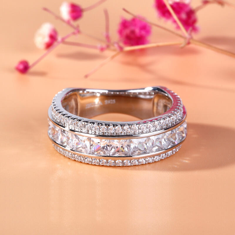 Jeulia Simple Princess Cut Sterling Silver Women's Band