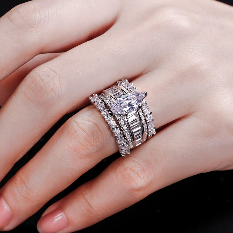 Jeulia Vintage Marquise Cut Sterling Silver Ring Set