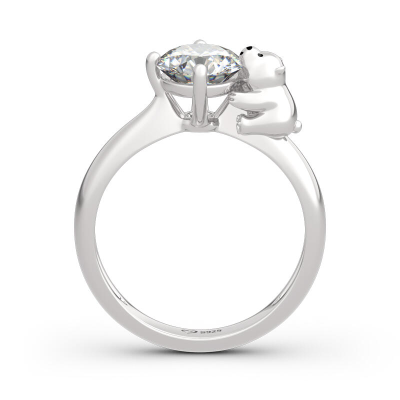Jeulia Hug Me "Pure Love" Polar Bear Round Cut Sterling Silver Ring
