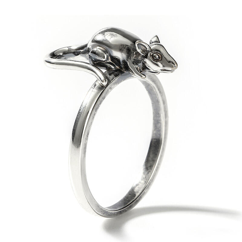 Jeulia Anillo de plata de ley con forma de ratón para hombre