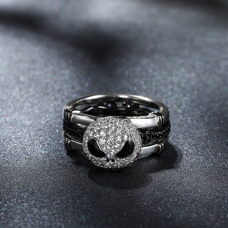 Jeulia Conjunto de anillos de calavera para boda intercambiables de plata esterlina con nudo