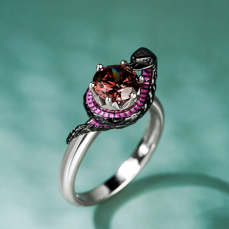 Jeulia Hug Me "Never Give Up" Mamba Round Cut Sterling Silver Snake Ring