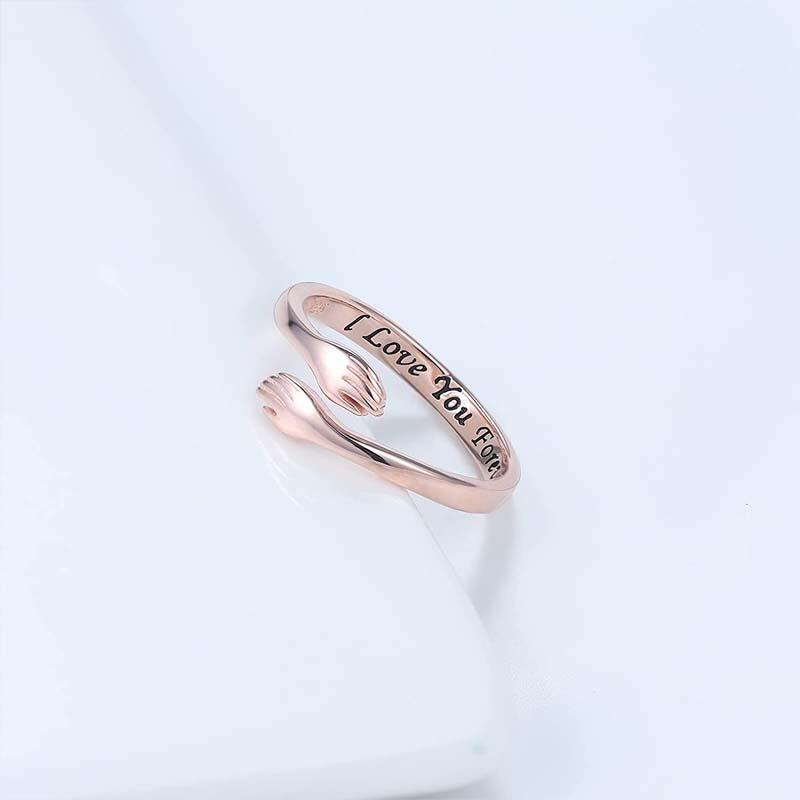 両手 抱きしめる ハグ 刻印 オープン リング サイズ調整可能 フリーサイズ