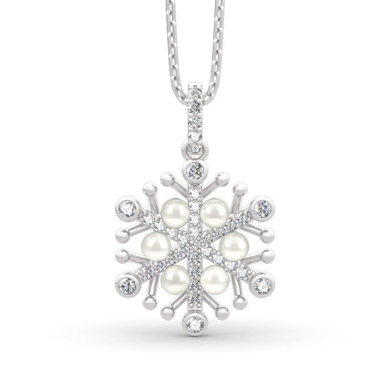 Jeulia Snowflake Cultured Pearl Sterling Silver Necklace