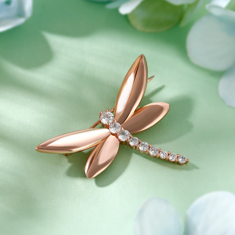 Jeulia "Garden Dragonfly" Round Cut Sterling Silver Brooch