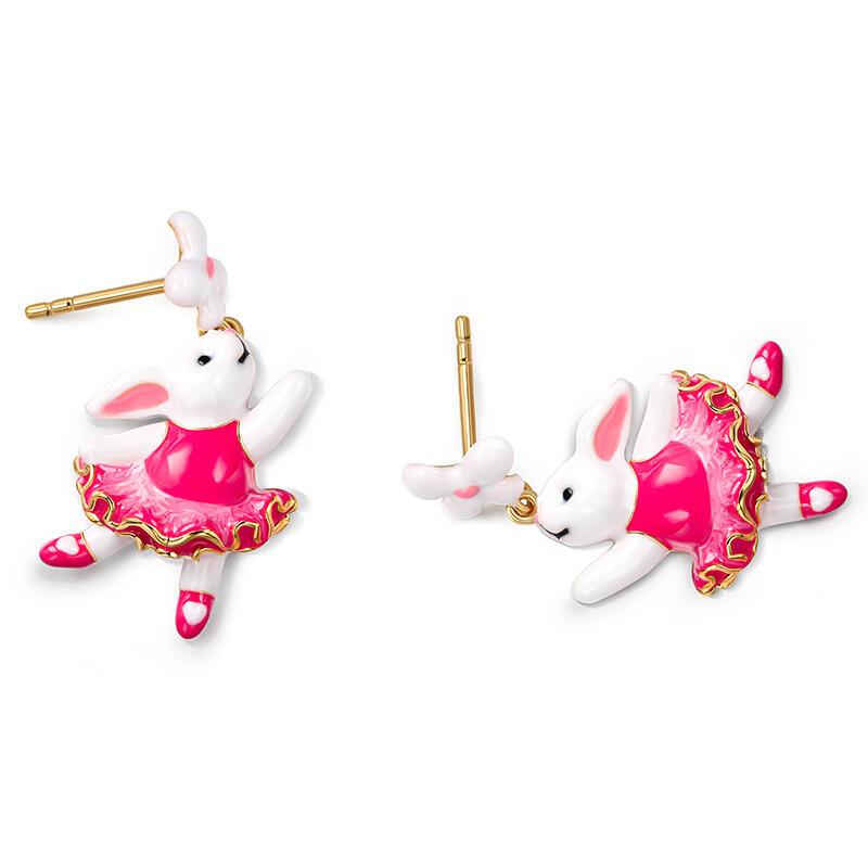 Jeulia "Enchanted Rabbit" Enamel Sterling Silver Earrings