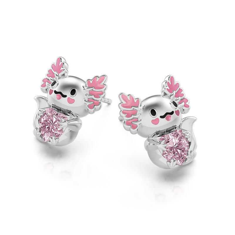 Jeulia Hug Me "Super Cutie" Mexican Axolotl Enamel Sterling Silver Earrings