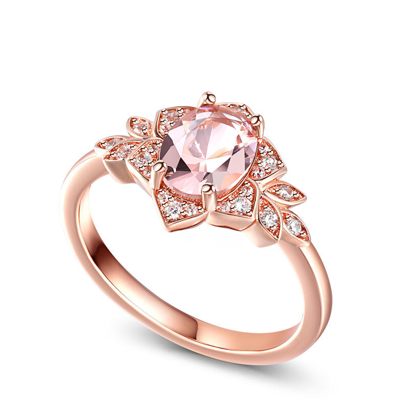 Jeulia Blommig halo Ovalslipad Syntetisk Morganit Sterling Silver Ring