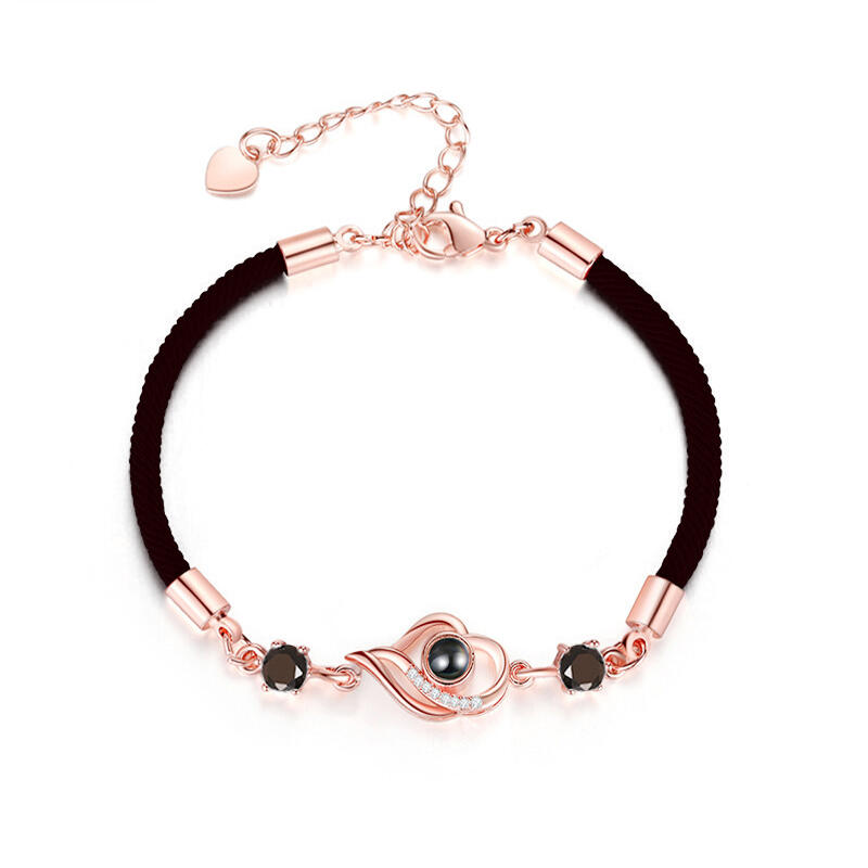 ハート 投影 写真 写真入れ 紐 ブレスレット 編み込む ブラック