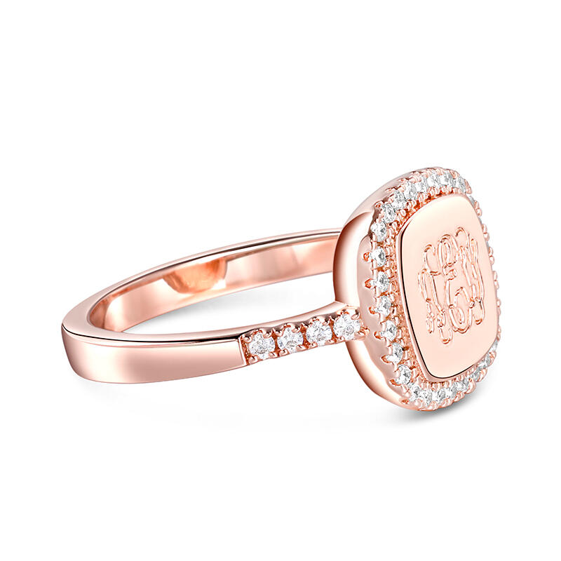 Jeulia Halo Square Monogram Personalized Sterling Silver Ring