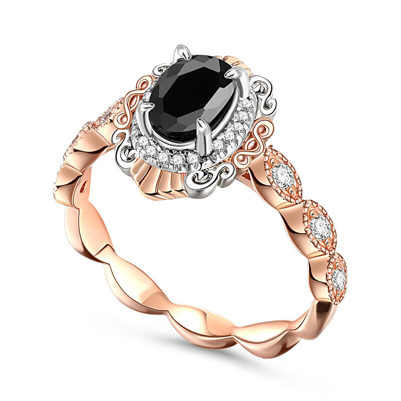 Jeulia Two Tone Halo Oval Cut Sterling Silver Ring