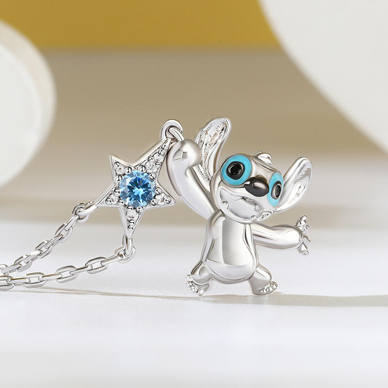 Jeulia "Picking Stars" Little Monster Birthstone Necklace Sterling Silver