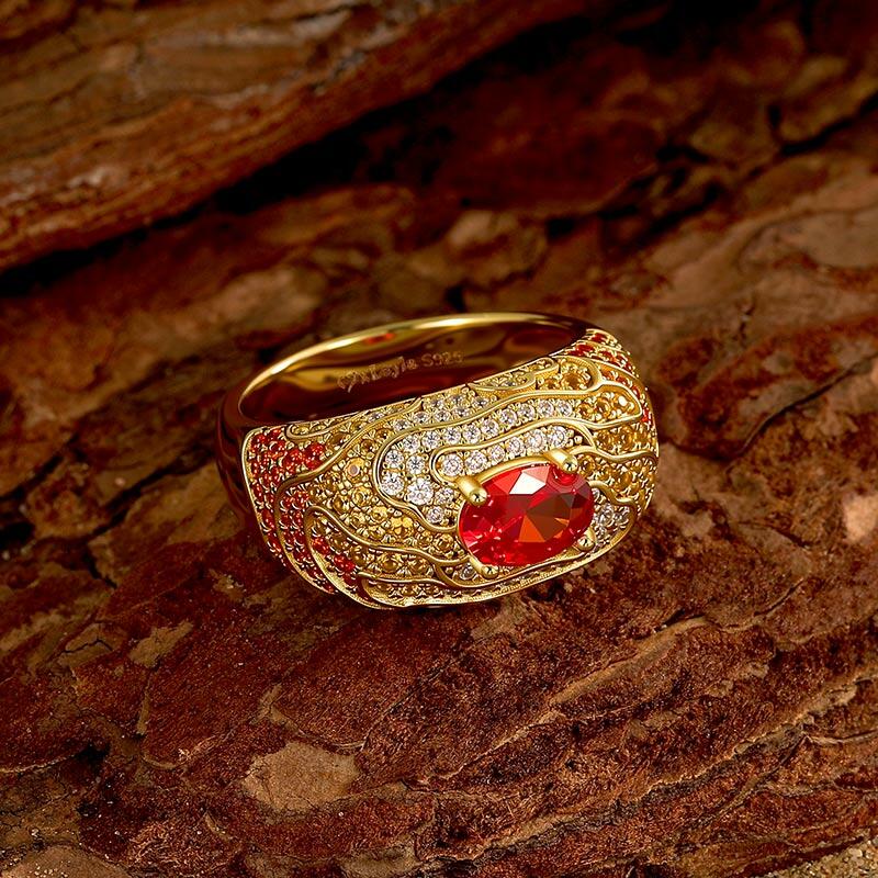 Jeulia x Leyla “Sunset Desert” Art Deco Golden Cocktail Ring Sterling Silver