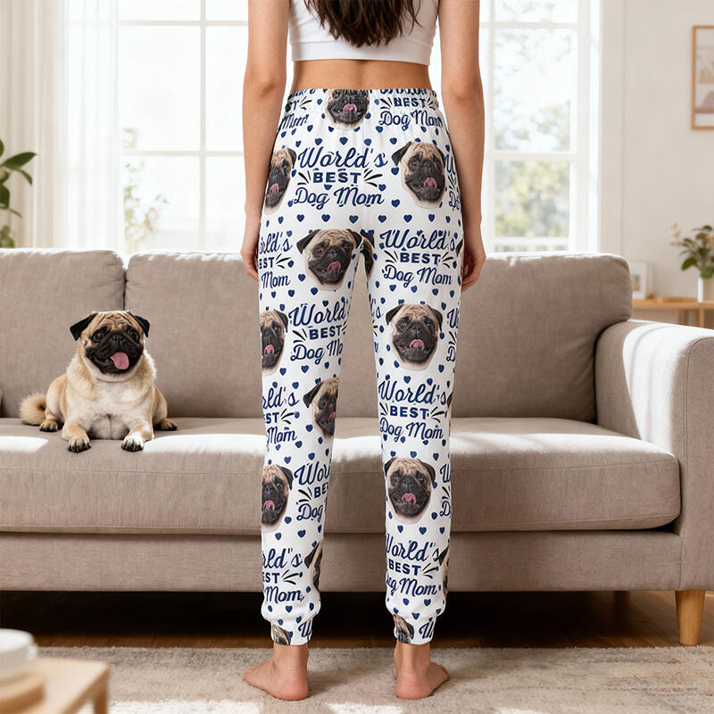 Personalized Unisex Sweatpants World's Best Dog Mom Custom Photo Perfect Gift for Pet Lovers