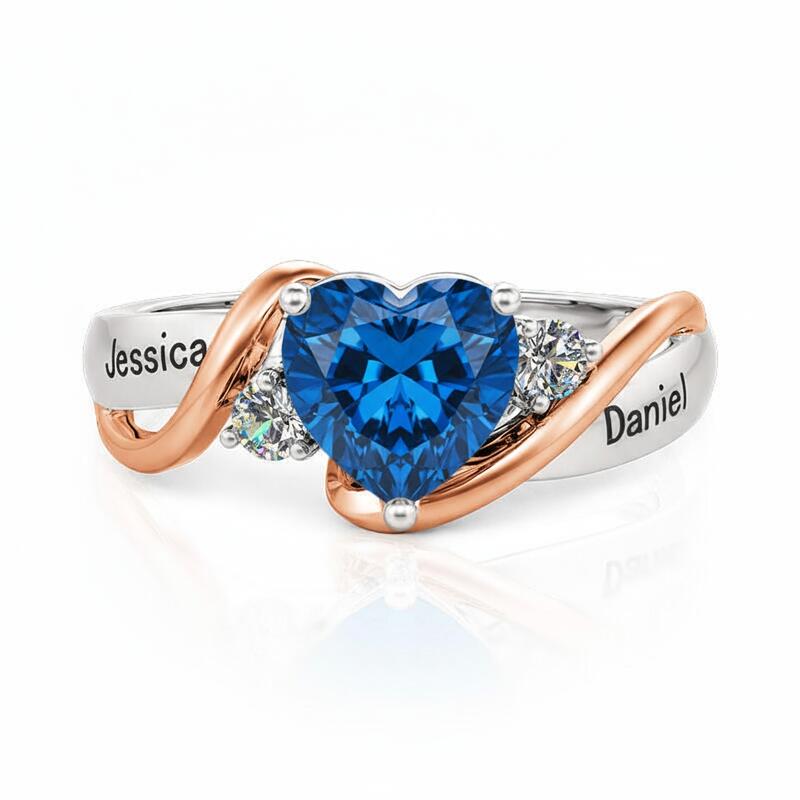 Jeulia Amore Love Custom Heart Promise Ring with Birthstone and Engraved