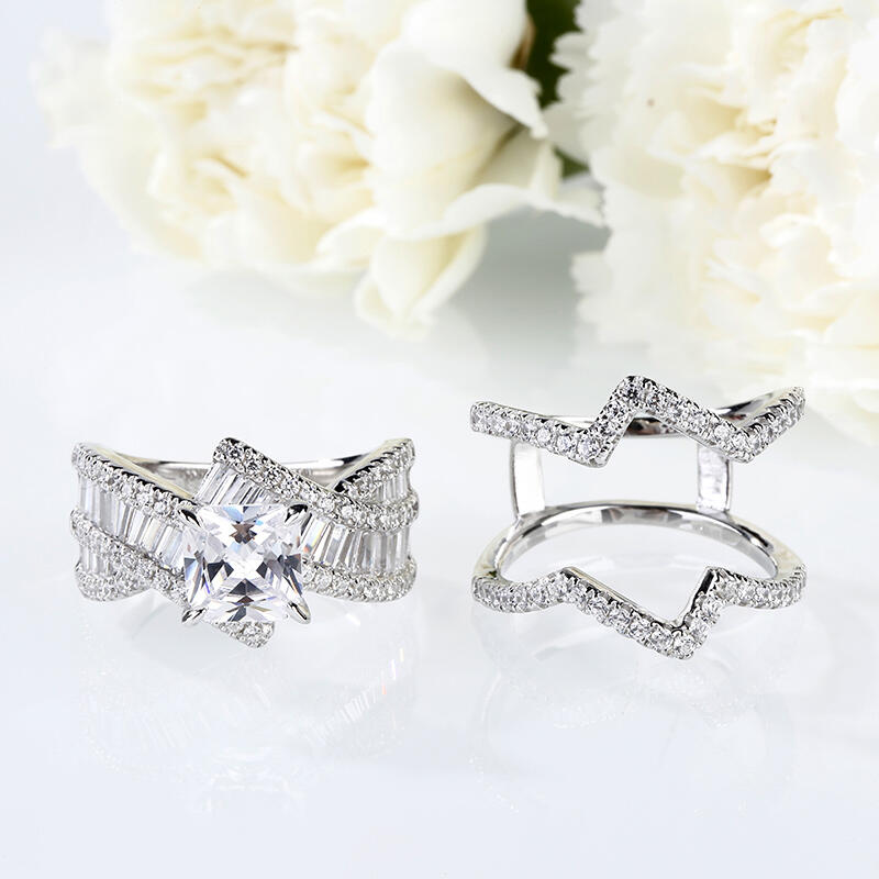 Jeulia Bypass Princess Cut Enhancer Sterling Silver Ring