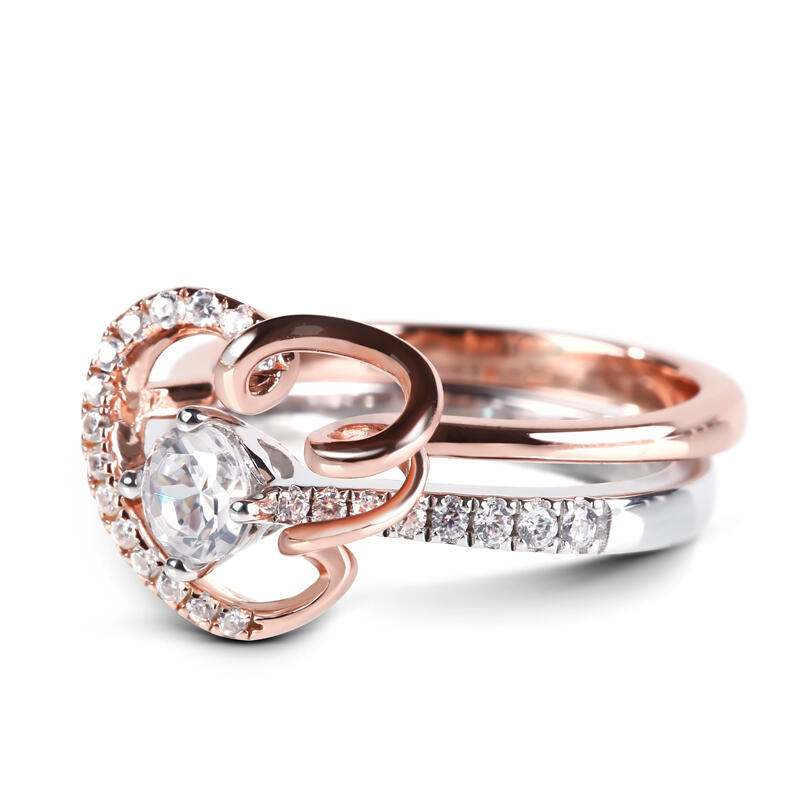 Jeulia Conjunto De Anillos Entrelazados Con Dos Tonos De Talla Redonda En Plata De Ley