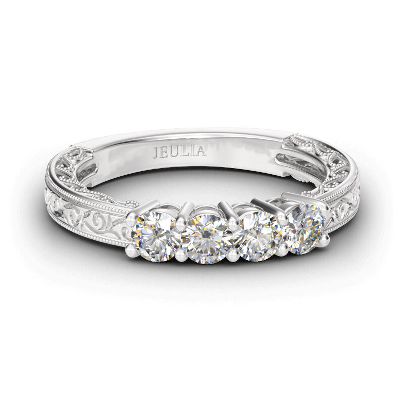 Jeulia Vintage Four-Stone Sterling Silver Ring