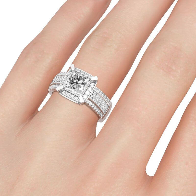 Jeulia Halo Princess Cut Sterling Silver Ring