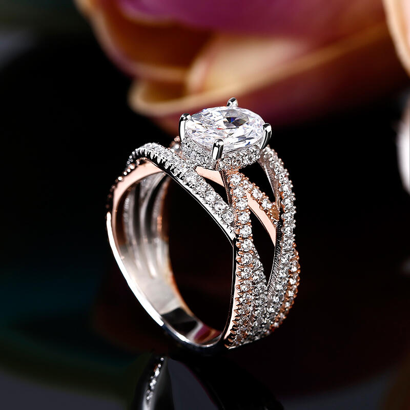 Jeulia Two Tone Twist Oval Cut Sterling Silver Ring