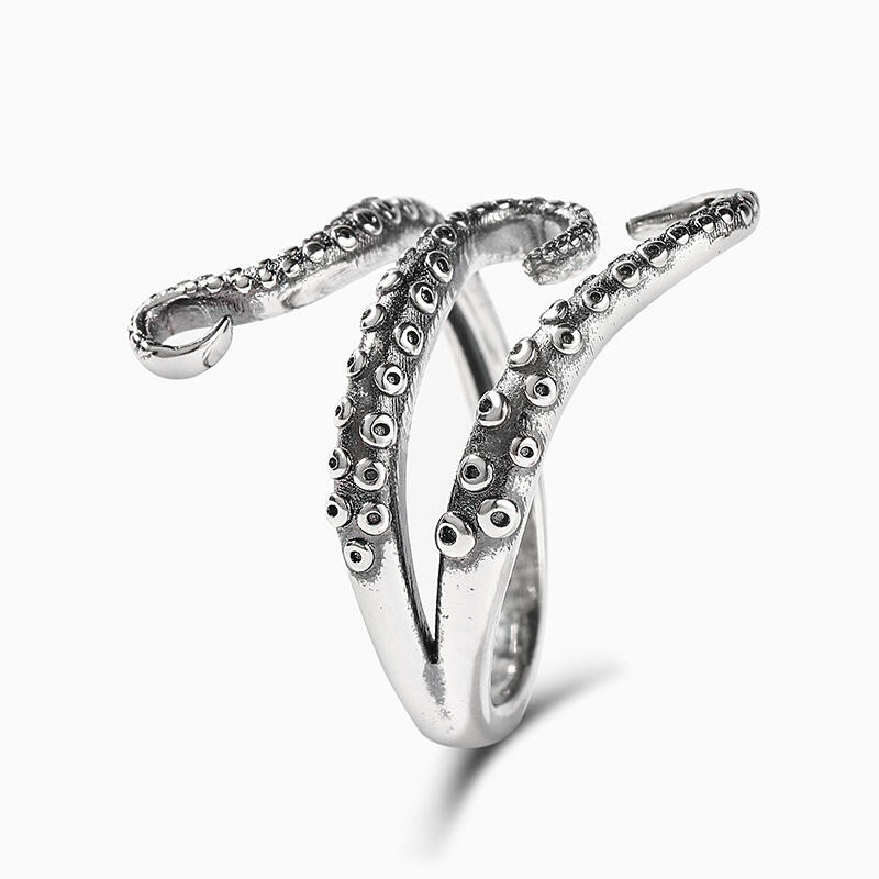 Jeulia Anillo abierto de plata de ley con diseño de pulpo estilo punk
