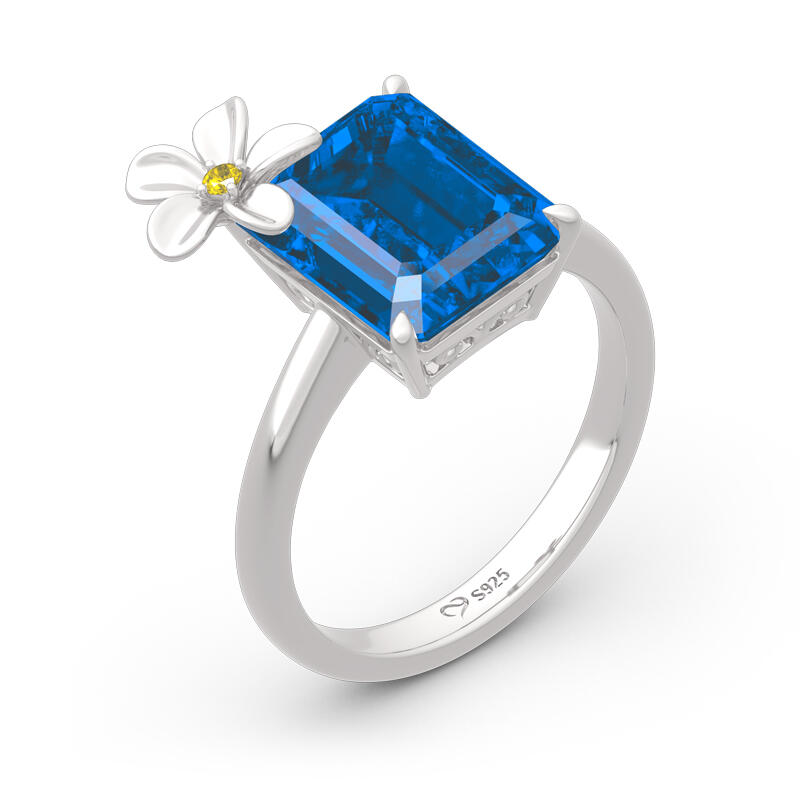 Jeulia "Fragrant Flower" Emerald Cut Sterling Silver Ring